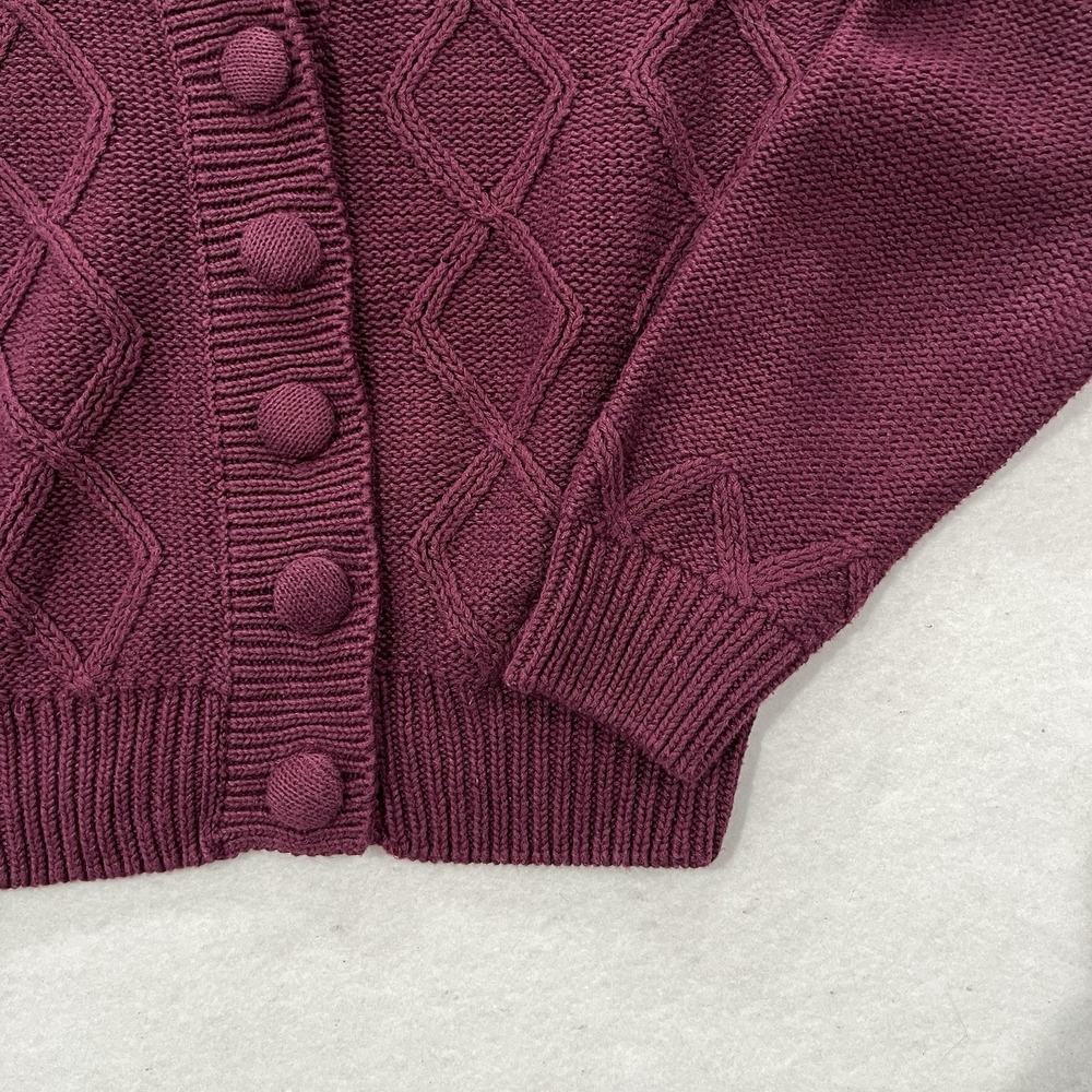 Firo Vintage 90s Chunky Textured Knit Button Front Cardigan Purple Cropped - Picture 3 of 13